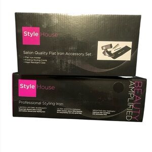 Style House Black Professional Styling Iron and Flat Iron Accessory Set